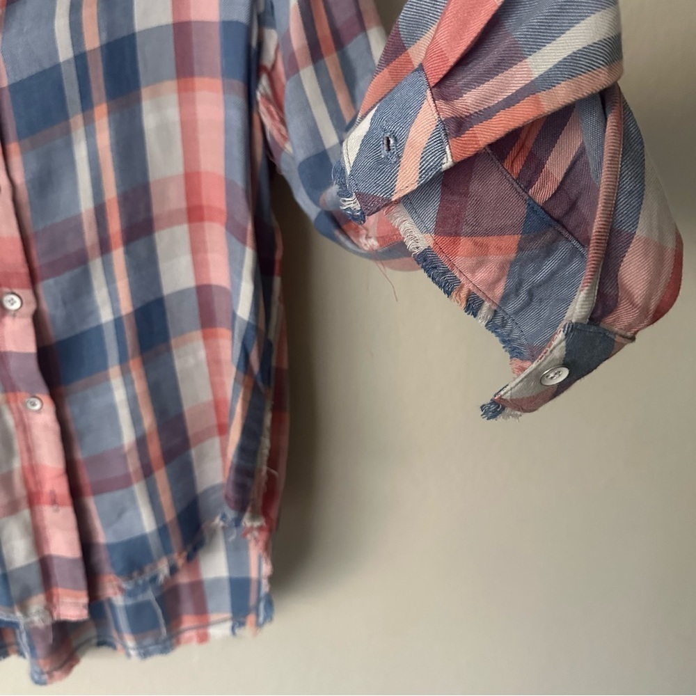 Anthropologie Cloth & Stone Western Frayed Plaid Buttondown Red and Blue Small - Picture 8 of 13